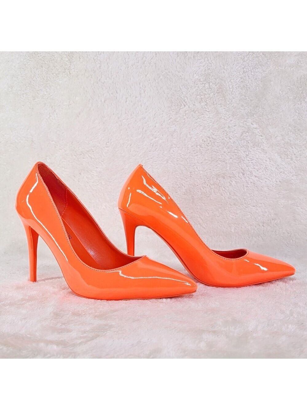 NIB Fabio Neon Orange Patent 4" High Heel Shoes Pointy Toe Pump US Ladies 7-13 - Picture 5 of 9